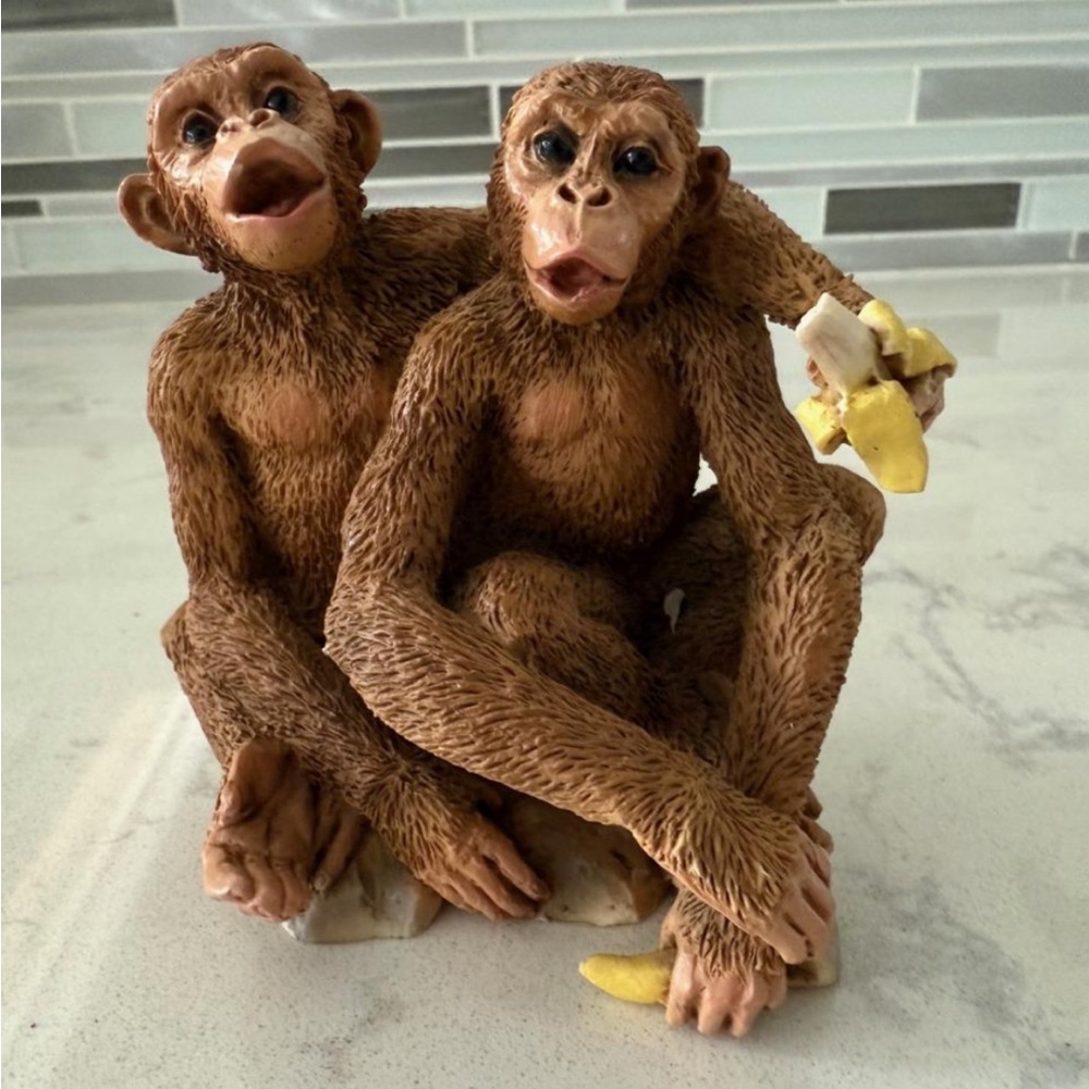 1991 SIGNED CASTAGNA ITALY TAN LOVERS SERIES 2 CHIMPANZEES FIGURINE